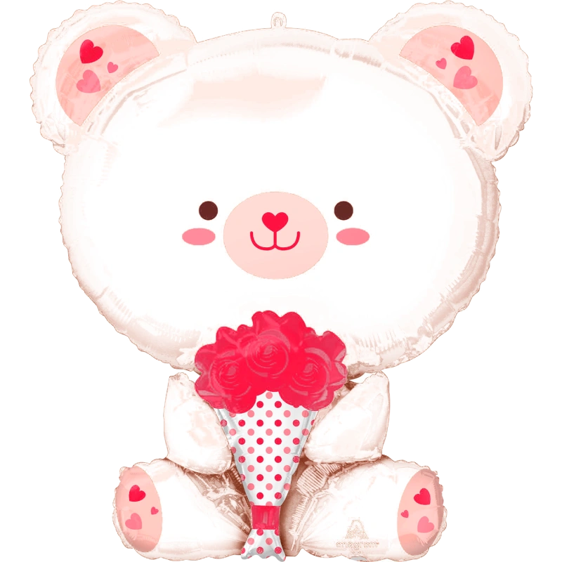 23cm Globo Oso Blanco con Rosas