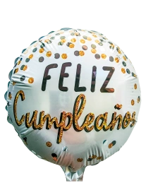 20cm Globo Feliz Cumpleados Confetti Dorado